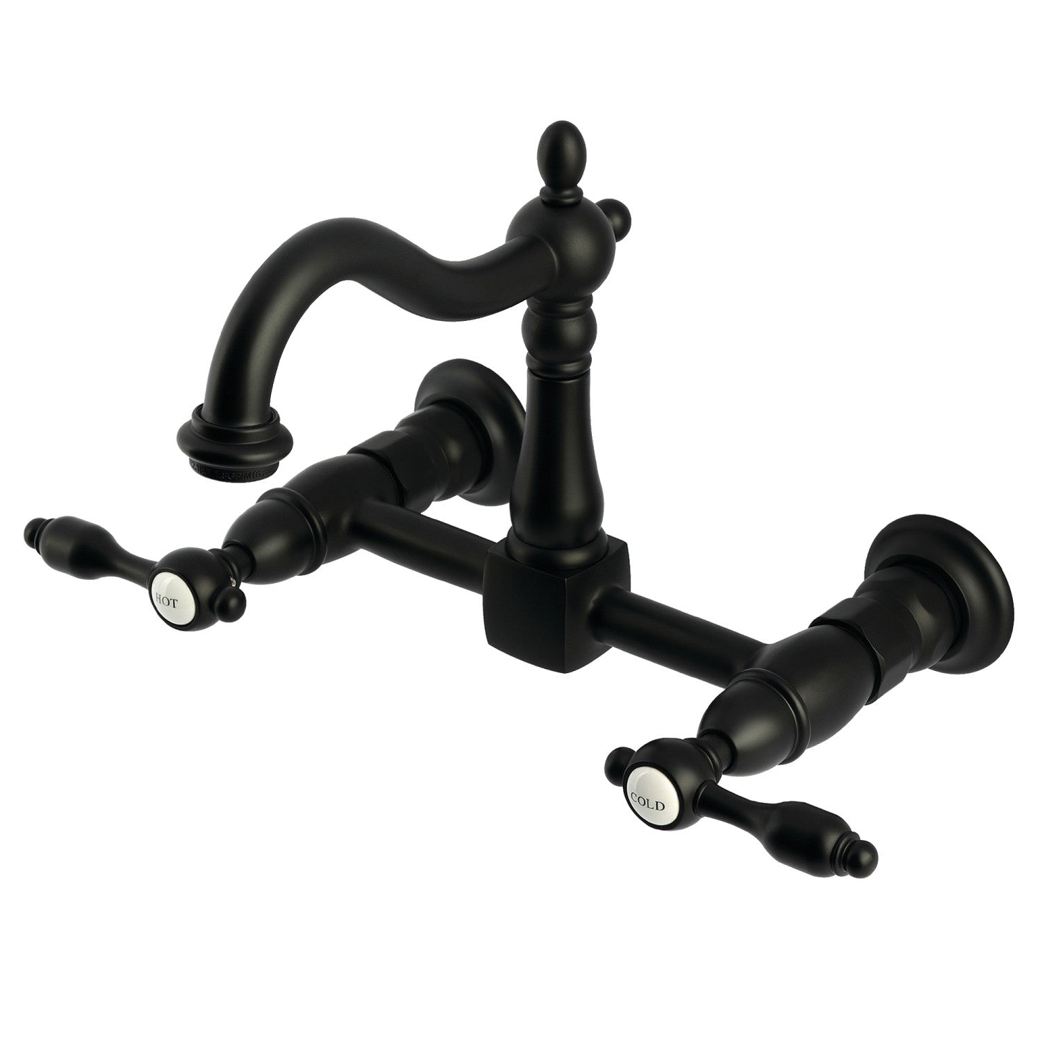 Kingston Heirloom KS1260TAL - Tudor Two-Handle 2-Hole Wall Mount Bridge Kitchen Faucet, Matte Black — image 1